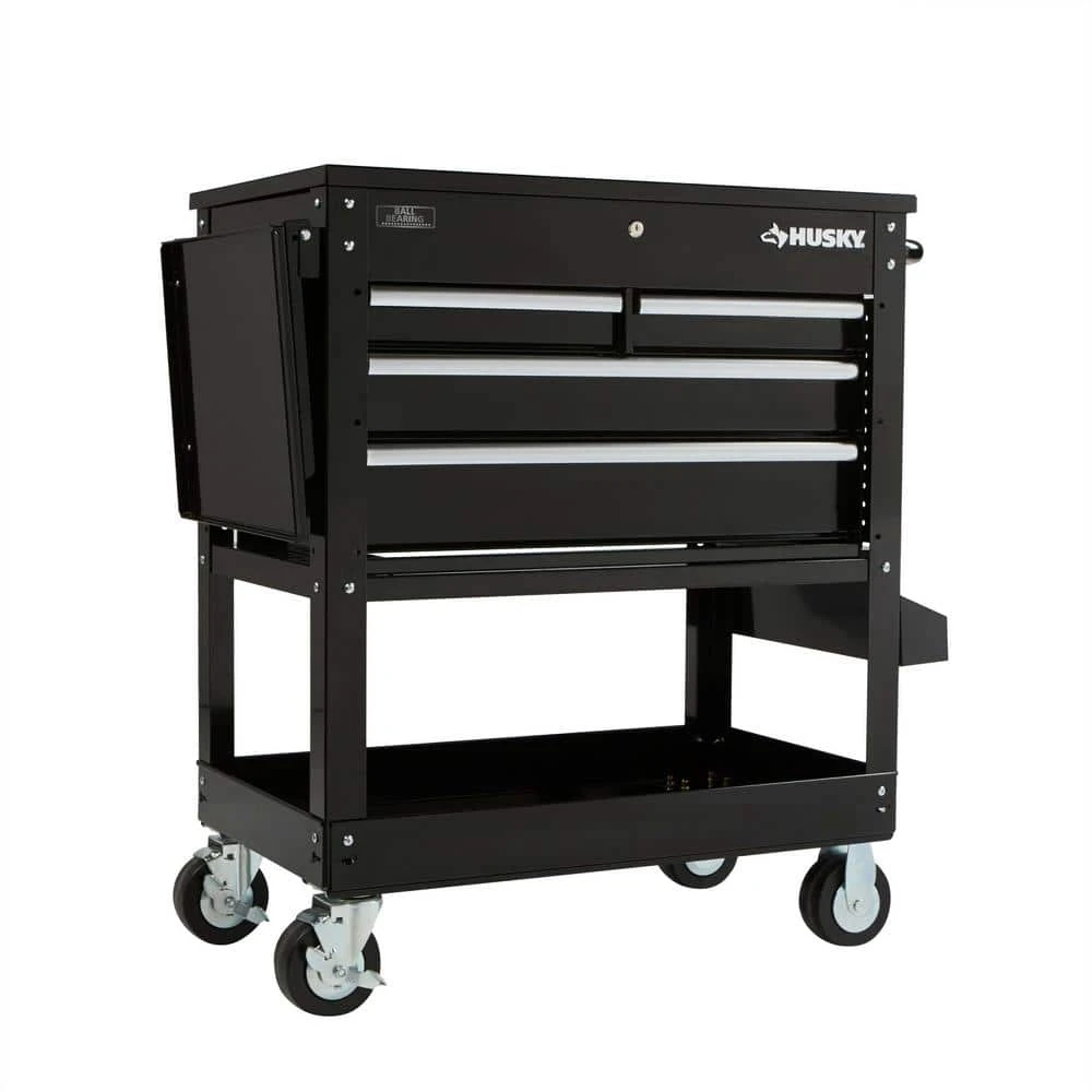 Husky Tool Storage 33 In. W Mechanics Cart With Extended Side Table And Bottle Tray 8 Husky Tool Storage 33 In. W Mechanics Cart With Extended Side Table And Bottle Tray - Image 6