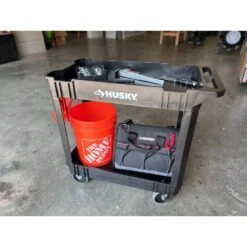 Husky 2-Tier Plastic 4-Wheeled Service Cart In Black With 500 Lbs. Capacity 14 Husky 2-Tier Plastic 4-Wheeled Service Cart In Black With 500 Lbs. Capacity -Husky Tools Shop black husky utility carts 410 111 0111 4f 1000