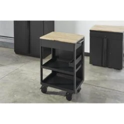 Husky Heavy Duty Welded Utility Cart With Wooden Top In Black (24.25 In. W X 37.5 In. H X 17.5 In. D)