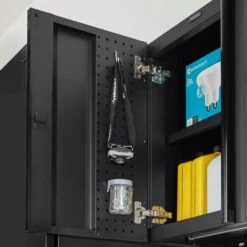 Husky Heavy Duty Welded 20-Gauge Steel Wall Mounted Garage Cabinet In Black (28 In. W X 22 In. H X 14 In. D) -Husky Tools Shop black husky wall mounted cabinets htc1000010 c3 1000