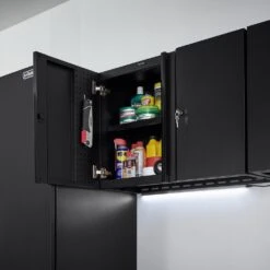 Husky Extra Wide Heavy Duty Welded 20-Gauge Steel Wall Mounted Garage Cabinet In Black (32 In. W X 22 In. H X 14 In. D) 14 Husky Extra Wide Heavy Duty Welded 20-Gauge Steel Wall Mounted Garage Cabinet In Black (32 In. W X 22 In. H X 14 In. D) -Husky Tools Shop black husky wall mounted cabinets htc1000010 ex 40 1000