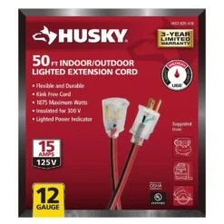 Husky 50 Ft. 12/3 Lighted Extension Cord -Husky Tools Shop general purpose cords hw12350hbrl 4f 1000