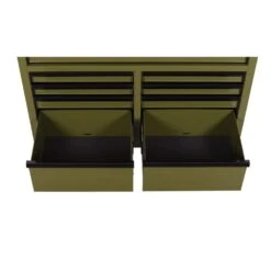 Husky 46 In. W X 18.1 In. D 9-Drawer Army Green Mobile Workbench Cabinet With Solid Wood Top -Husky Tools Shop gloss army green husky mobile workbenches h46x18mwc9army m 1f 1000