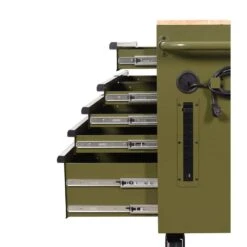 Husky 46 In. W X 18.1 In. D 9-Drawer Army Green Mobile Workbench Cabinet With Solid Wood Top -Husky Tools Shop gloss army green husky mobile workbenches h46x18mwc9army m 4f 1000
