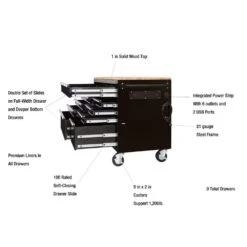 Husky 52 In. W X 25 In. D 9-Drawer Gloss Black Mobile Workbench Tool Chest With Mechanics Tool Set In Foam (370-Piece) -Husky Tools Shop gloss black husky mobile workbenches h370eva52mwbbkcb 1d 1000