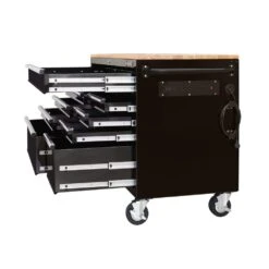 Husky 52 In. W X 25 In. D 9-Drawer Gloss Black Mobile Workbench Tool Chest With Mechanics Tool Set In Foam (370-Piece) -Husky Tools Shop gloss black husky mobile workbenches h370eva52mwbbkcb c3 1000