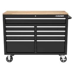 Husky Tool Storage 46 In. W X 18 In. D 9-Drawer Mobile Workbench Cabinet In Gloss Black -Husky Tools Shop gloss black husky mobile workbenches h46x18mwc9blk 1d 1000
