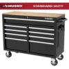Husky Tool Storage 46 In. W X 18 In. D 9-Drawer Mobile Workbench Cabinet In Gloss Black -Husky Tools Shop gloss black husky mobile workbenches h46x18mwc9blk 64 1000