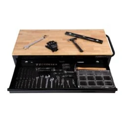 Husky 56 In. W X 24.5 In. D Deep 5-Drawer 1-Door Gloss Black Deep Tool Chest Mobile Workbench With Hardwood Top -Husky Tools Shop gloss black husky mobile workbenches h56mwc5gbkxd tl 1f 1000