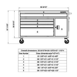 Husky 56 In. W X 24.5 In. D Deep 5-Drawer 1-Door Gloss Black Deep Tool Chest Mobile Workbench With Hardwood Top -Husky Tools Shop gloss black husky mobile workbenches h56mwc5gbkxd tl d4 1000