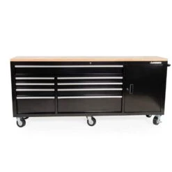 Husky 84 In. W X 18 In. D 9-Drawer Mobile Workbench With Wood Top In Gloss Black -Husky Tools Shop gloss black husky mobile workbenches hotc8409b11m 4f 1000