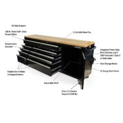 Husky 84 In. W X 18 In. D 9-Drawer Mobile Workbench With Wood Top In Gloss Black -Husky Tools Shop gloss black husky mobile workbenches hotc8409b11m a0 1000