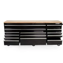 Husky 84 In. W 18 In. D 15-Drawer Mobile Workbench With Wood Top In Gloss Black -Husky Tools Shop gloss black husky mobile workbenches hotc8415b11m 44 1000