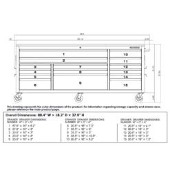 Husky 84 In. W 18 In. D 15-Drawer Mobile Workbench With Wood Top In Gloss Black -Husky Tools Shop gloss black husky mobile workbenches hotc8415b11m d4 1000