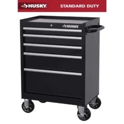 Husky Tool Storage 27 In. W X 18 In. D 5-Drawer Gloss Black Rolling Tool Cabinet