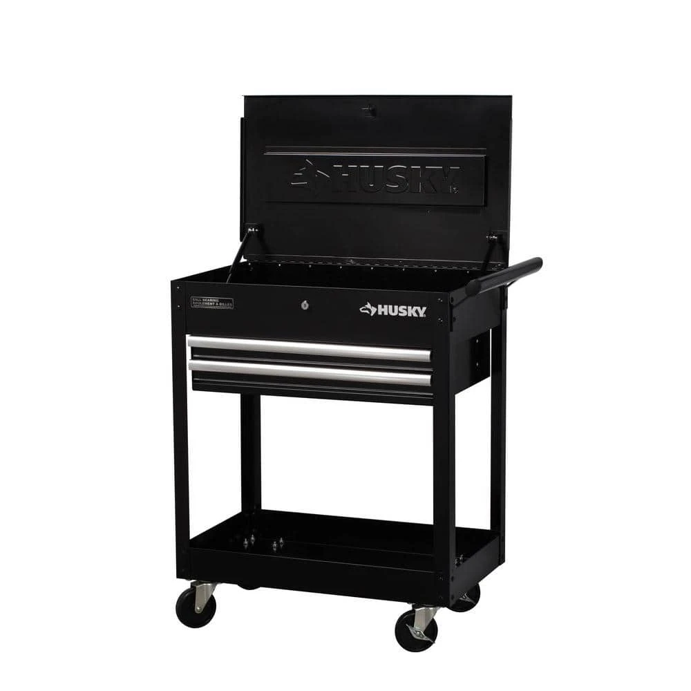 Husky Tool Storage 28 In. W Standard Duty Gloss Black Rolling Tool Utility Cart With Lift-Top 3 Husky Tool Storage 28 In. W Standard Duty Gloss Black Rolling Tool Utility Cart With Lift-Top