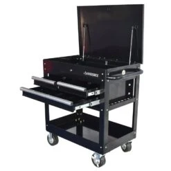 Husky 30 In. Wide By 20 In. Deep 3-Drawer Mechanics Tool Cart, Gloss Black -Husky Tools Shop gloss black husky tool carts houc3003b11 1f 1000