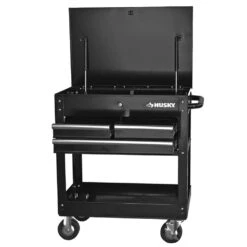 Husky 30 In. Wide By 20 In. Deep 3-Drawer Mechanics Tool Cart, Gloss Black -Husky Tools Shop gloss black husky tool carts houc3003b11 4f 1000