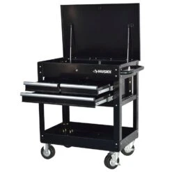 Husky 30 In. Wide By 20 In. Deep 3-Drawer Mechanics Tool Cart, Gloss Black -Husky Tools Shop gloss black husky tool carts houc3003b11 c3 1000