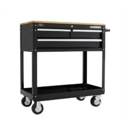 Husky Tool Storage 3-Drawer 36 In. W Standard Duty Gloss Black Rolling Tool Cart With Hardwood Top -Husky Tools Shop gloss black husky tool carts houc3603b1qwk 77 1000