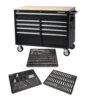 Husky 46 In. W X 24.5 In D Standard Duty 9-Drawer Mobile Workbench With Mechanics Tool Set (290-Piece) In EVA In Gloss Black -Husky Tools Shop gloss black with silver trim husky mobile workbenches h290tb46blkcb 64 1000