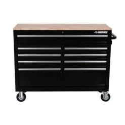 Husky 46 In. W X 18 In. D 9-Drawer Black Mobile Workbench Cabinet 21 Husky 46 In. W X 18 In. D 9-Drawer Black Mobile Workbench Cabinet -Husky Tools Shop gloss black with silver trim husky mobile workbenches h46mwc9v18 4f 1000