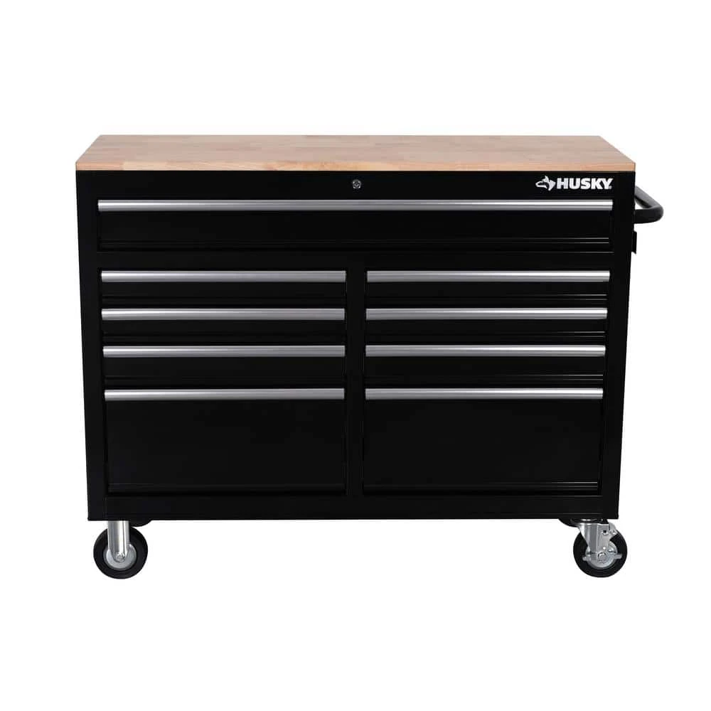Husky 46 In. W X 18 In. D 9-Drawer Black Mobile Workbench Cabinet 9 Husky 46 In. W X 18 In. D 9-Drawer Black Mobile Workbench Cabinet - Image 7
