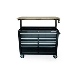Husky 46 In. X 25 In. D 9-Drawer Mobile Workbench With Adjustable Height Wood Top In Gloss Black -Husky Tools Shop gloss black with silver trim husky mobile workbenches holc4609b11m 44 1000