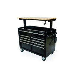 Husky 46 In. X 25 In. D 9-Drawer Mobile Workbench With Adjustable Height Wood Top In Gloss Black -Husky Tools Shop gloss black with silver trim husky mobile workbenches holc4609b11m 4f 1000