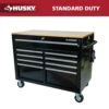 Husky 46 In. X 25 In. D 9-Drawer Mobile Workbench With Adjustable Height Wood Top In Gloss Black -Husky Tools Shop gloss black with silver trim husky mobile workbenches holc4609b11m 64 1000