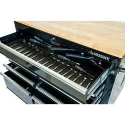 Husky 46 In. X 25 In. D 9-Drawer Mobile Workbench With Adjustable Height Wood Top In Gloss Black -Husky Tools Shop gloss black with silver trim husky mobile workbenches holc4609b11m 66 1000