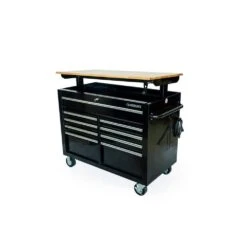 Husky 46 In. X 25 In. D 9-Drawer Mobile Workbench With Adjustable Height Wood Top In Gloss Black -Husky Tools Shop gloss black with silver trim husky mobile workbenches holc4609b11m c3 1000