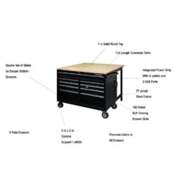 Husky Tool Storage 46 In. W X 51 In. D Standard Duty Black Mobile Workbench Cabinet With Solid Top Full Length Extension Table 21 Husky Tool Storage 46 In. W X 51 In. D Standard Duty Black Mobile Workbench Cabinet With Solid Top Full Length Extension Table -Husky Tools Shop gloss black with silver trim husky mobile workbenches hotc4609b15m 1d 1000