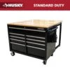 Husky Tool Storage 46 In. W X 51 In. D Standard Duty Black Mobile Workbench Cabinet With Solid Top Full Length Extension Table