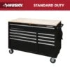 Husky 52 In. W X 25 In. D Standard Duty 9-Drawer Mobile Workbench Tool Chest With Solid Wood Top In Gloss Black