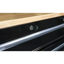 Husky 52 In. W X 25 In. D Standard Duty 9-Drawer Mobile Workbench Tool Chest With Solid Wood Top In Gloss Black -Husky Tools Shop gloss black with silver trim husky mobile workbenches hotc5209b12m fa 1000