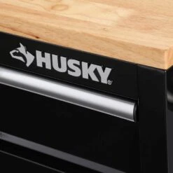 Husky Tool Storage 72 In. W Standard Duty Gloss Black Mobile Workbench Tool Chest -Husky Tools Shop gloss black with silver trim husky mobile workbenches hotc7218b12m 44 1000