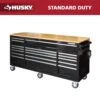 Husky Tool Storage 72 In. W Standard Duty Gloss Black Mobile Workbench Tool Chest -Husky Tools Shop gloss black with silver trim husky mobile workbenches hotc7218b12m 64 1000