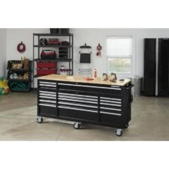 Husky Tool Storage 72 In. W Standard Duty Gloss Black Mobile Workbench Tool Chest -Husky Tools Shop gloss black with silver trim husky mobile workbenches hotc7218b12m 66 1000