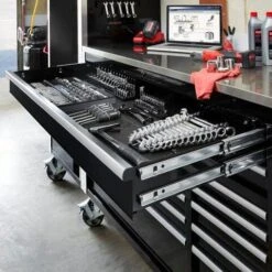 Husky Tool Storage 72 In. W X 25 In. D Professional Duty Black Mobile Workbench Cabinet With Stainless Steel Top -Husky Tools Shop gloss black with silver trim husky mobile workbenches hpro72mwc20blk 1d 1000