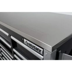 Husky Tool Storage 72 In. W X 25 In. D Professional Duty Black Mobile Workbench Cabinet With Stainless Steel Top -Husky Tools Shop gloss black with silver trim husky mobile workbenches hpro72mwc20blk 1f 1000