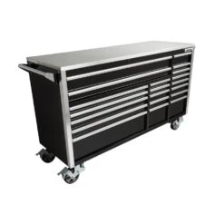 Husky Tool Storage 72 In. W X 25 In. D Professional Duty Black Mobile Workbench Cabinet With Stainless Steel Top -Husky Tools Shop gloss black with silver trim husky mobile workbenches hpro72mwc20blk 4f 1000