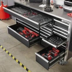 Husky Tool Storage 72 In. W X 25 In. D Professional Duty Black Mobile Workbench Cabinet With Stainless Steel Top -Husky Tools Shop gloss black with silver trim husky mobile workbenches hpro72mwc20blk 76 1000