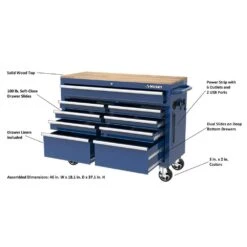 Husky Tool Storage 46 In. W X 18 In. D 9-Drawer Gloss Blue Mobile Workbench Cabinet -Husky Tools Shop gloss blue husky mobile workbenches h46x18mwc9blu a0 1000