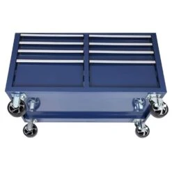 Husky 46 In. W X 24.5 In. D Standard Duty 9-Drawer Mobile Workbench Cabinet With Solid Wood Top In Gloss Blue -Husky Tools Shop gloss blue with silver trim husky mobile workbenches h46mwc9gbv2 66 1000