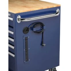 Husky 46 In. W X 24.5 In. D Standard Duty 9-Drawer Mobile Workbench Cabinet With Solid Wood Top In Gloss Blue -Husky Tools Shop gloss blue with silver trim husky mobile workbenches h46mwc9gbv2 76 1000