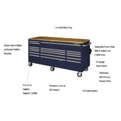 Husky Tool Storage 72 In. W Standard Duty Gloss Blue Mobile Workbench Tool Chest -Husky Tools Shop gloss blue with silver trim husky mobile workbenches hotc7218b31m 1d 1000