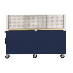 Husky 72 In. W X 24 In. D 18-Drawer Standard Duty Mobile Workbench Tool Chest With Solid Wood Top And Pegboard In Gloss Blue -Husky Tools Shop gloss blue with silver trim husky mobile workbenches hotc7218b32m 1f 1000