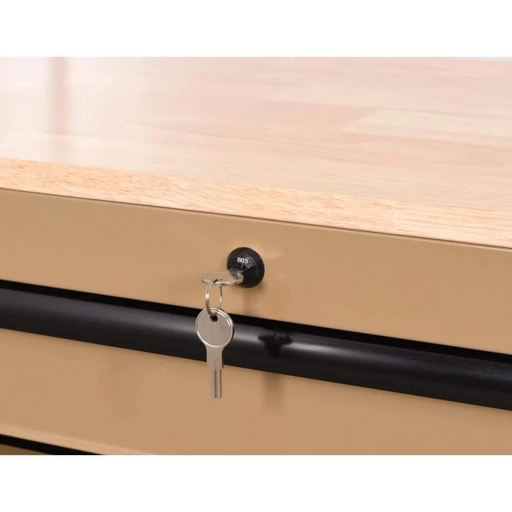 Husky Standard Duty 46 In. W X 18 In. D 9-Drawer Gloss Tan Mobile Workbench Cabinet With Solid Wood Top 10 Husky Standard Duty 46 In. W X 18 In. D 9-Drawer Gloss Tan Mobile Workbench Cabinet With Solid Wood Top - Image 8