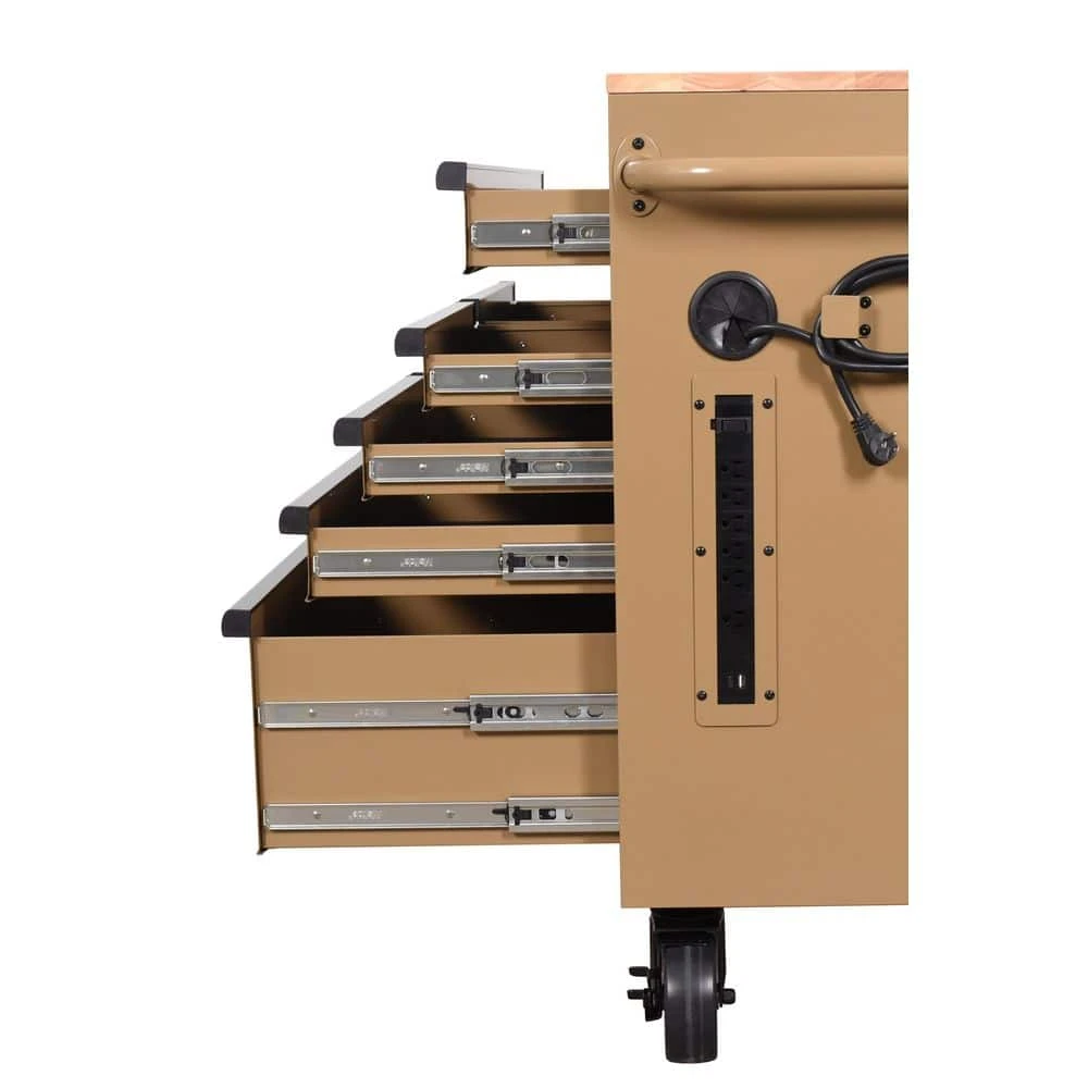 Husky Standard Duty 46 In. W X 18 In. D 9-Drawer Gloss Tan Mobile Workbench Cabinet With Solid Wood Top 13 Husky Standard Duty 46 In. W X 18 In. D 9-Drawer Gloss Tan Mobile Workbench Cabinet With Solid Wood Top - Image 11
